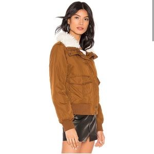 Sanctuary Spice Of Life Faux Fur Collar Aviator Bomber Jacket in Caramel